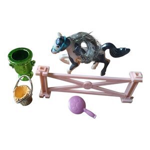 Littlest Pet Shop Black and White Horse Set with Pink Fence